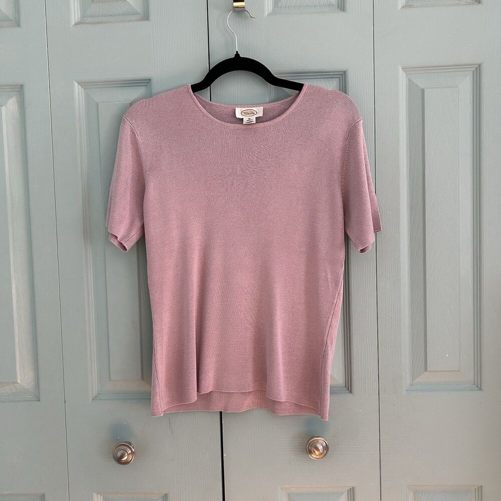 Talbots Silk Lavender Knit Short Sleeve Top Medium Basic Minimalist Quiet Luxury